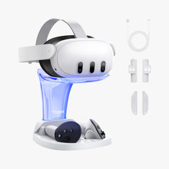 YOGES VR Charging Dock for Meta Quest 3 with LED Light, Stable Headset Display Stand, White