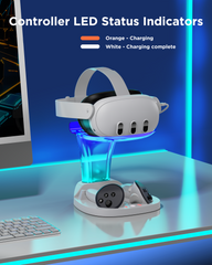 YOGES VR Charging Dock for Meta Quest 3 with LED Light, Stable Headset Display Stand, White