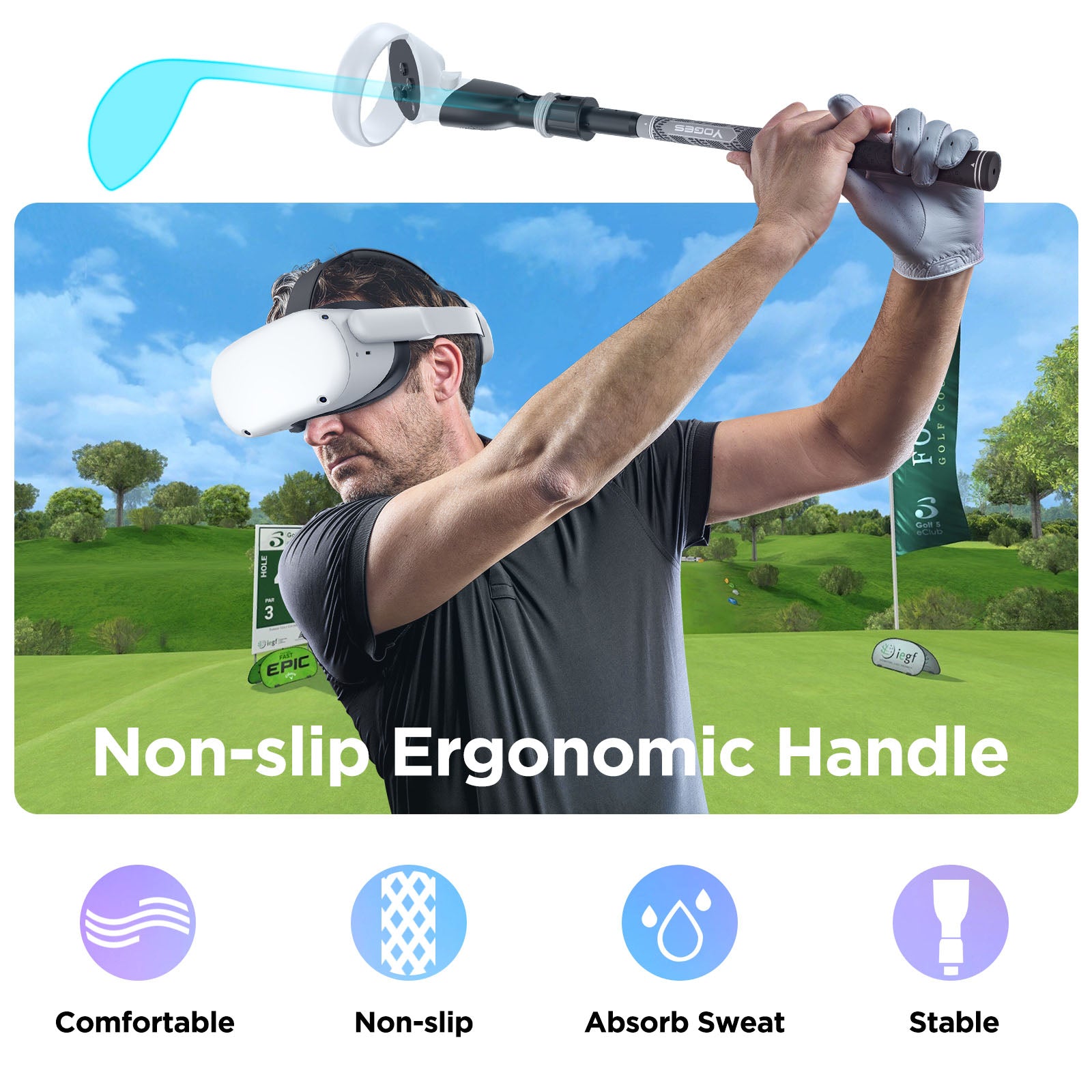 YOGES VR Q10 Golf Handle Attachment Compatible with Meta Oculus Quest 2 Controller