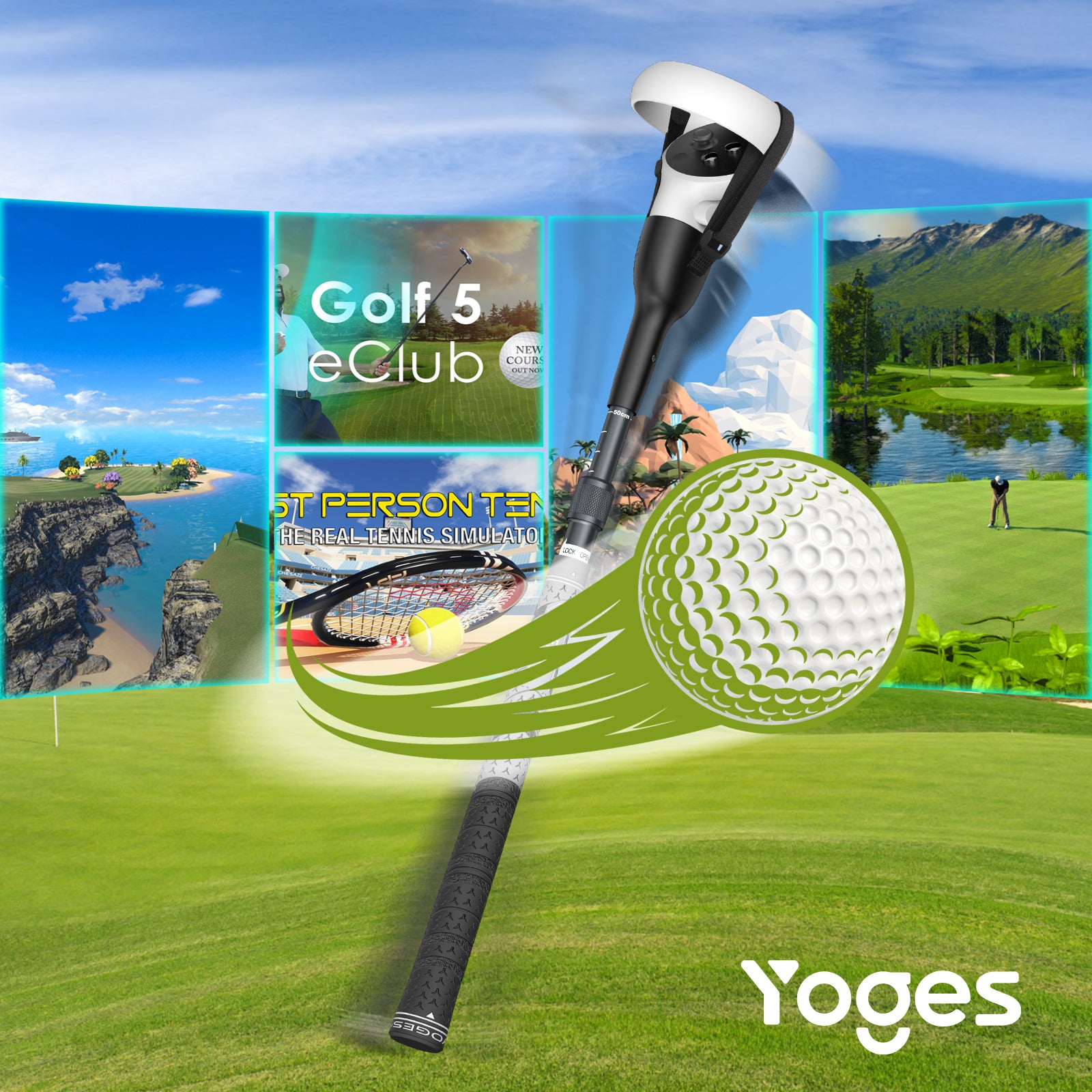 Golf VR Game Handle Compatible with Oculus Quest 2 Controller, YOGES Q6 Adjustable Length Grip for Golf +, Golf 5 eClub