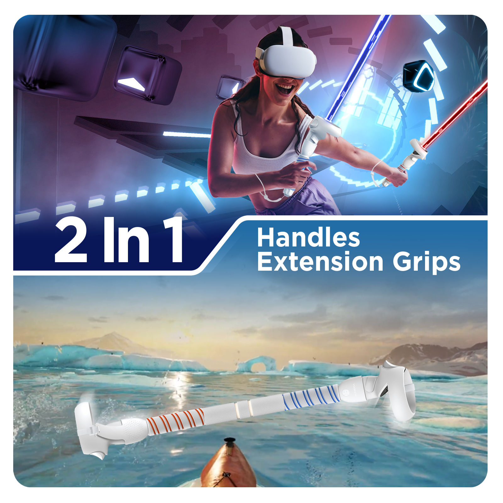 Controller Accessories Compatible with Oculus Quest 2, YOGES Q7  Long Arms Dual Extension Game Grips