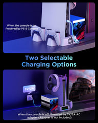YOGES PS5 Stand and Cooling Station with Temperature Sensor, 2H Fast PS5 Controller Charger