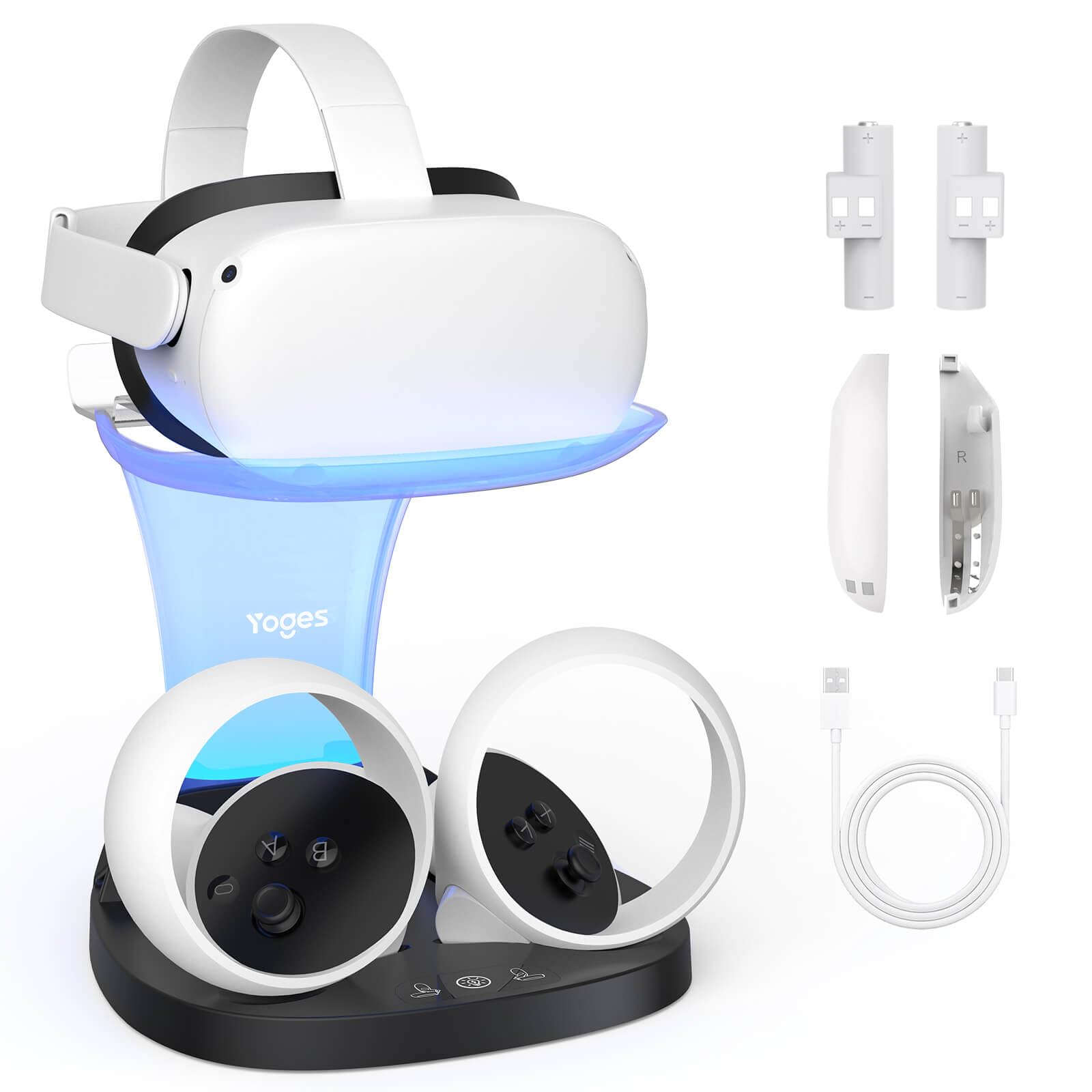 YOGES VR Charging Dock for Meta Quest 2, Q20Pro Fast Charging Station for Oculus Quest Headset Controllers with Rechargeable Batteries (Need