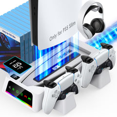 YOGES PS5 &  PS5 Slim Stand and Cooling Station with Temperature Sensor, 2H Fast PS5 Controller Charger