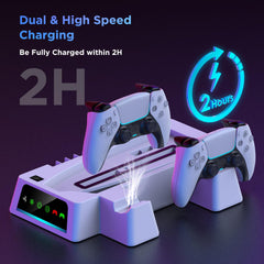 YOGES PS5 &  PS5 Slim Stand and Cooling Station with Temperature Sensor, 2H Fast PS5 Controller Charger