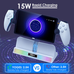 YOGES Charging Dock for PlayStation Portal, 3 in 1 Charging Stand for PS5 Portal with 14 RGB Light